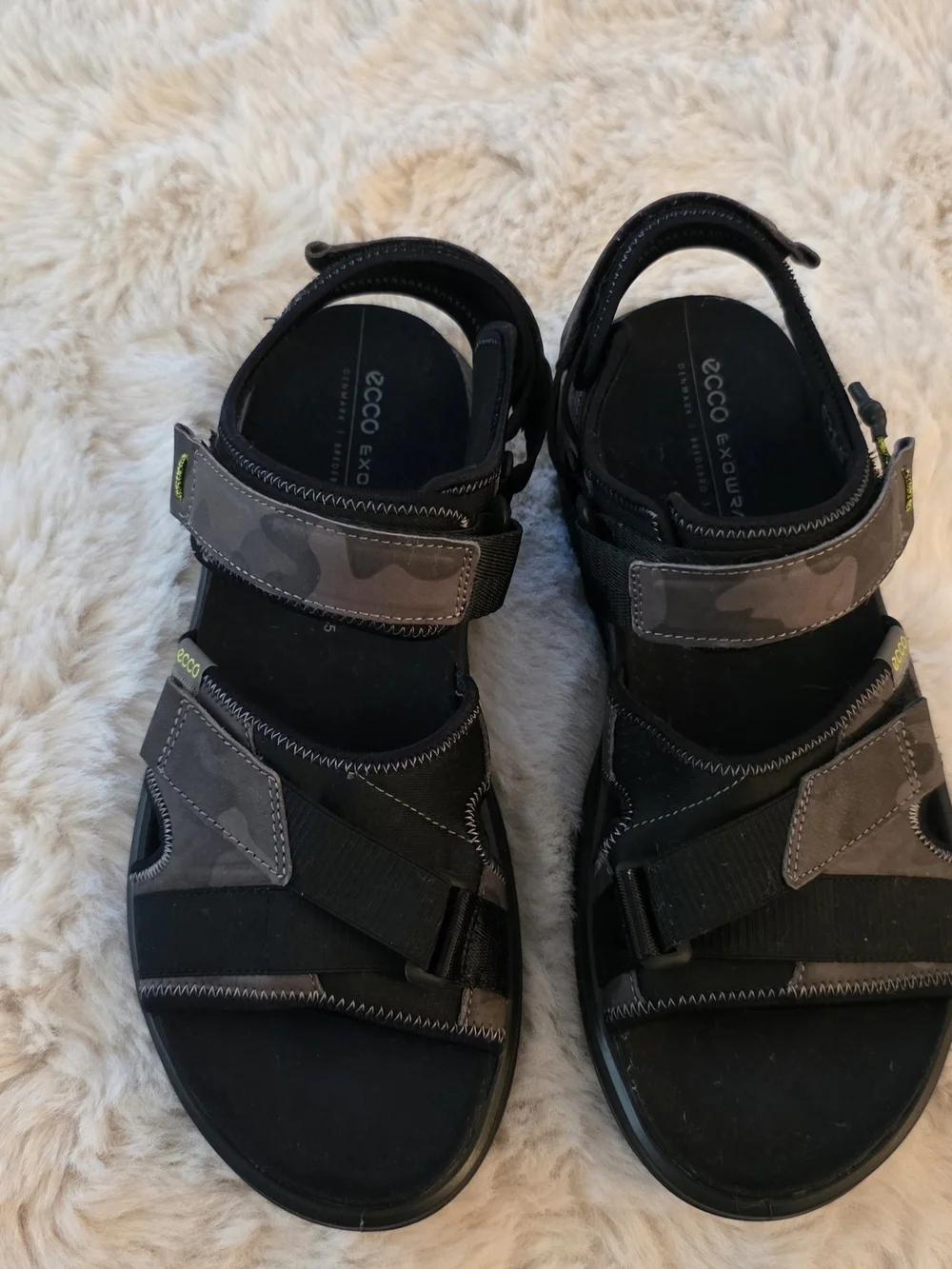 Ecco Exowrap 3-Strap Sandals. Black and Gray Velcro Sport Sandals For Men.